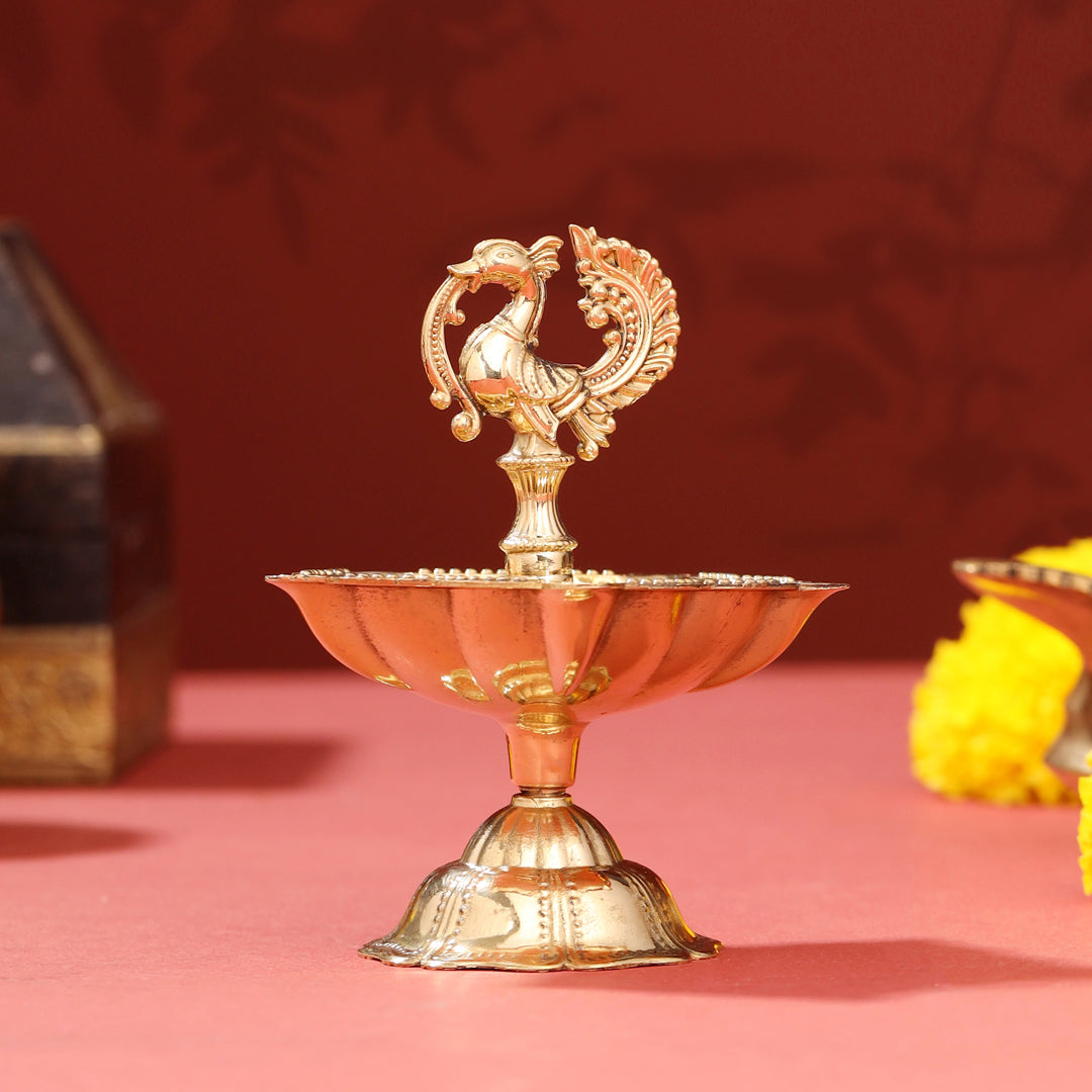 Brass Peacock Five Petal diya