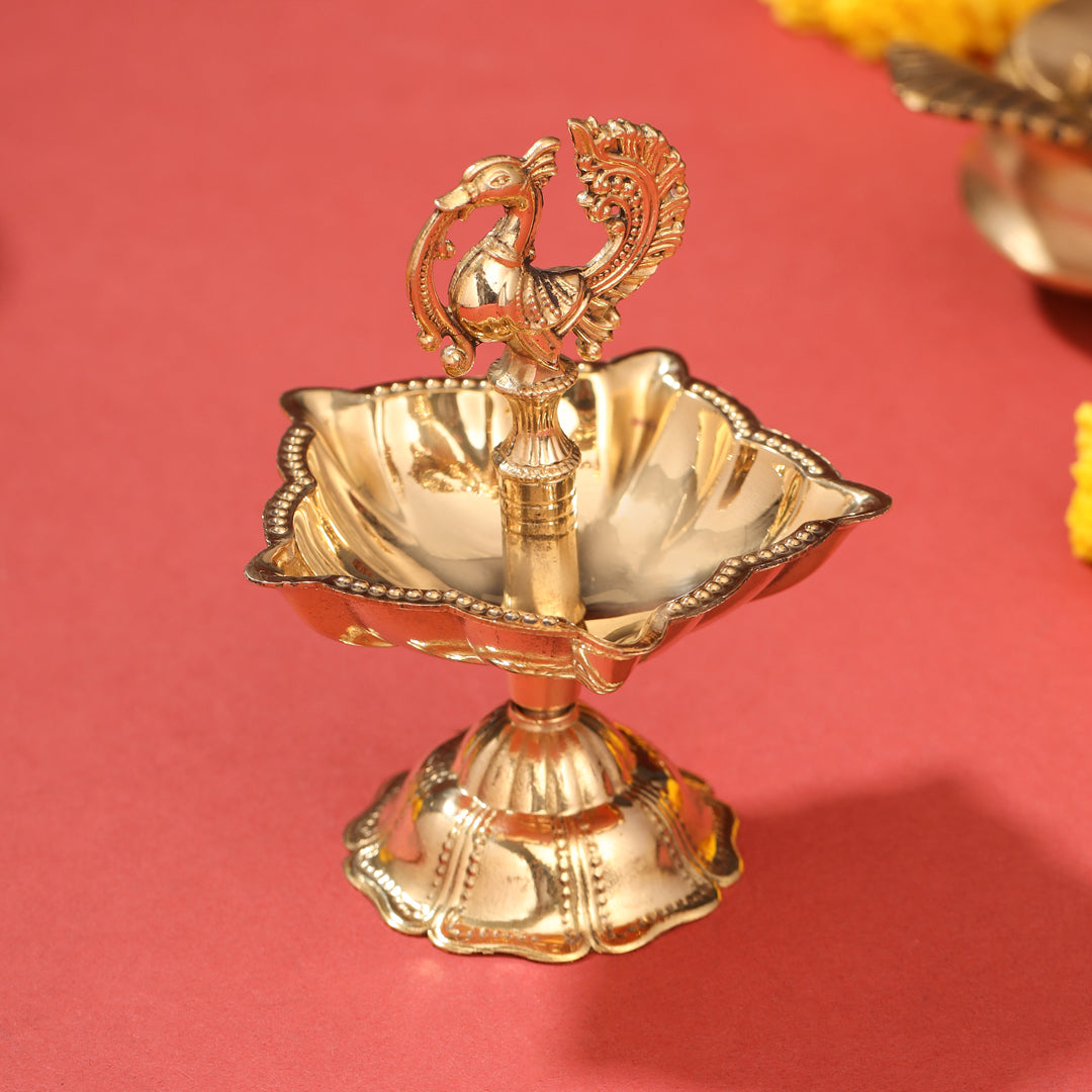 Brass Peacock Five Petal diya