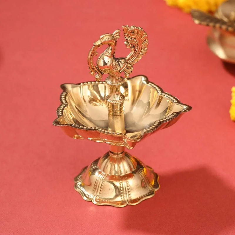 Brass Luxury Gift Hamper with Peacock Five Petal Diya