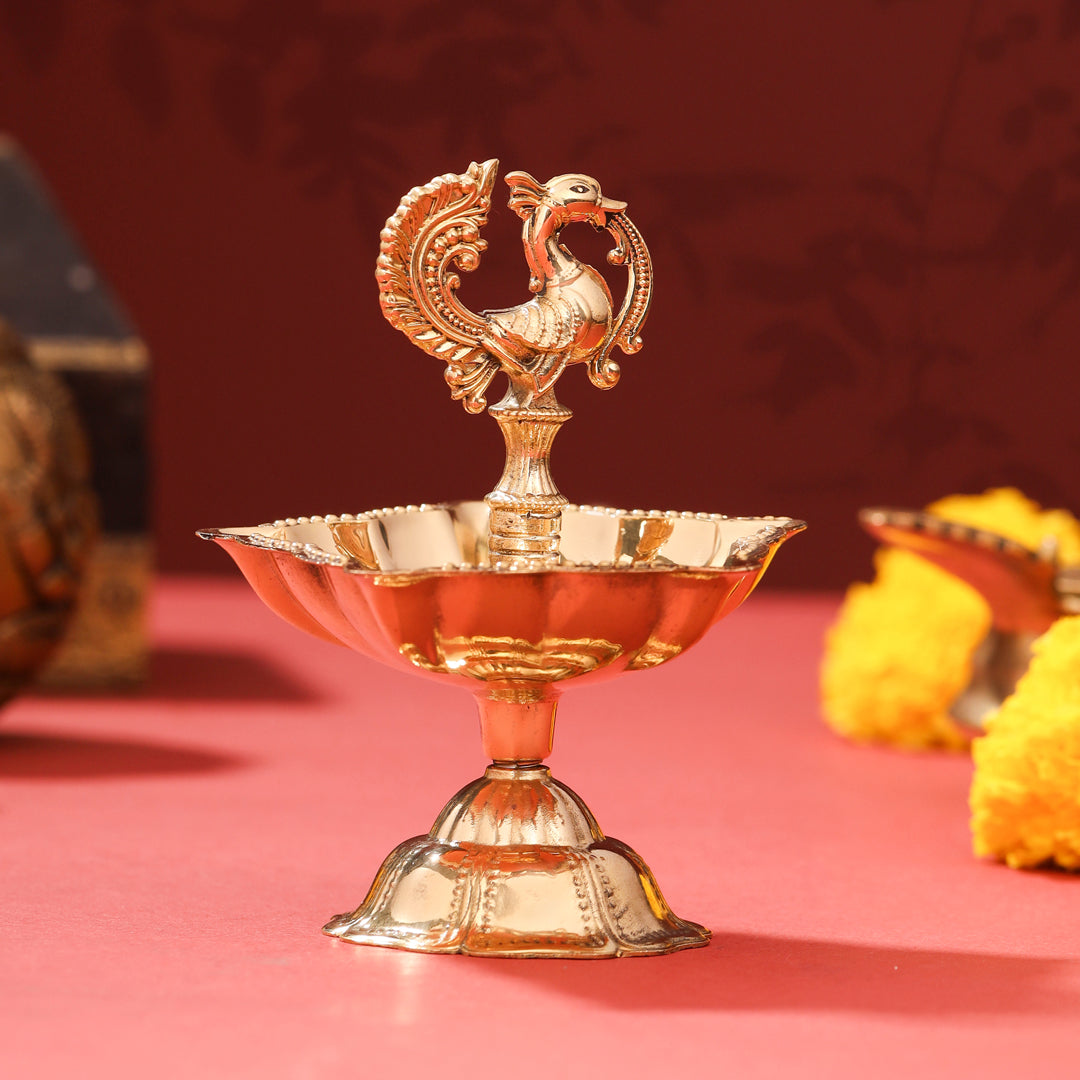 Brass Peacock Five Petal diya