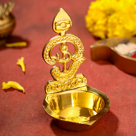 Brass Om Vel Diya/Deepam (3.5 Inch)