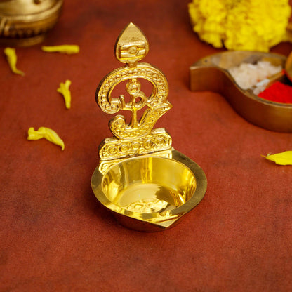 Brass Om Vel Diya/Deepam (3.5 Inch)