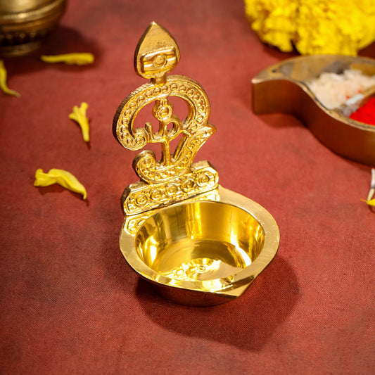 Brass Om Vel Diya/Deepam (3.5 Inch)