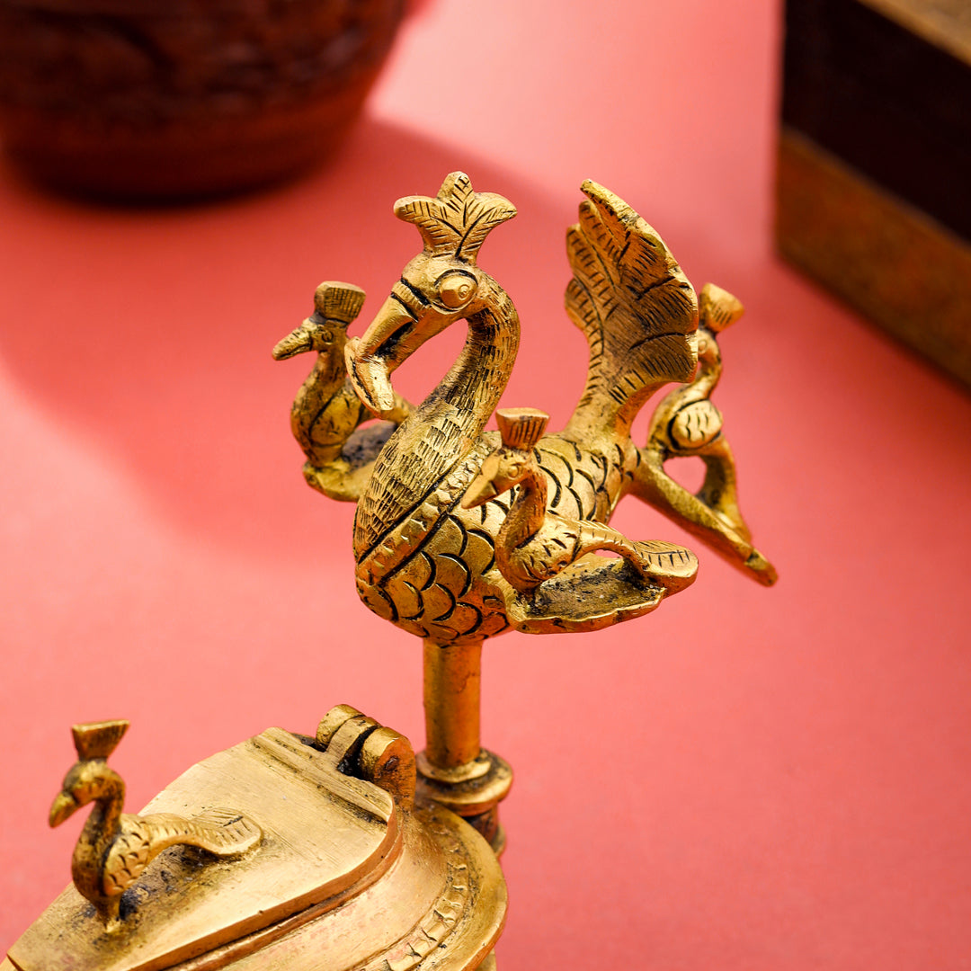 Brass Seven Peacock Kumkum Box (4.5 Inch)