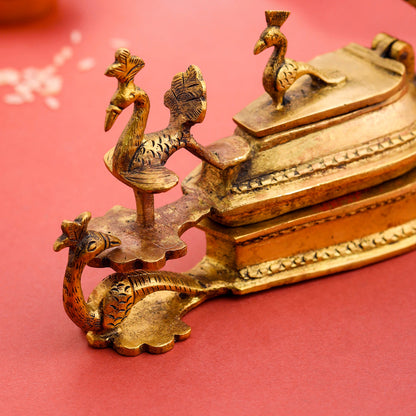 Brass Seven Peacock Kumkum Box (4.5 Inch)