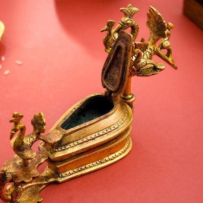 Brass Seven Peacock Kumkum Box (4.5 Inch)