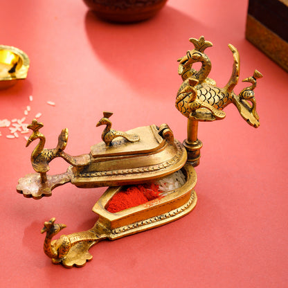Brass Seven Peacock Kumkum Box (4.5 Inch)
