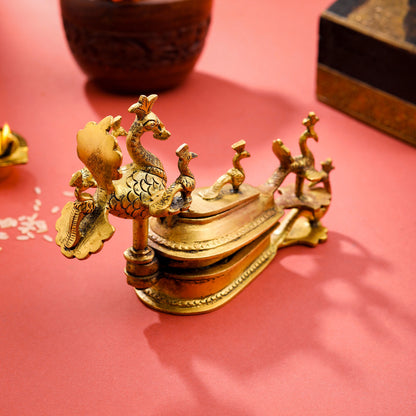 Brass Seven Peacock Kumkum Box (4.5 Inch)