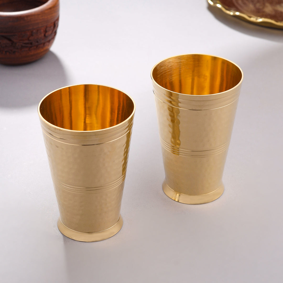 Brass Hammered Glass pair (4.5 Inch)