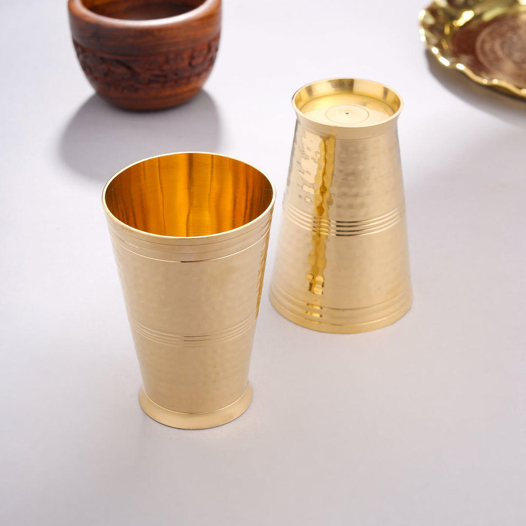 Brass Hammered Glass pair (4.5 Inch)