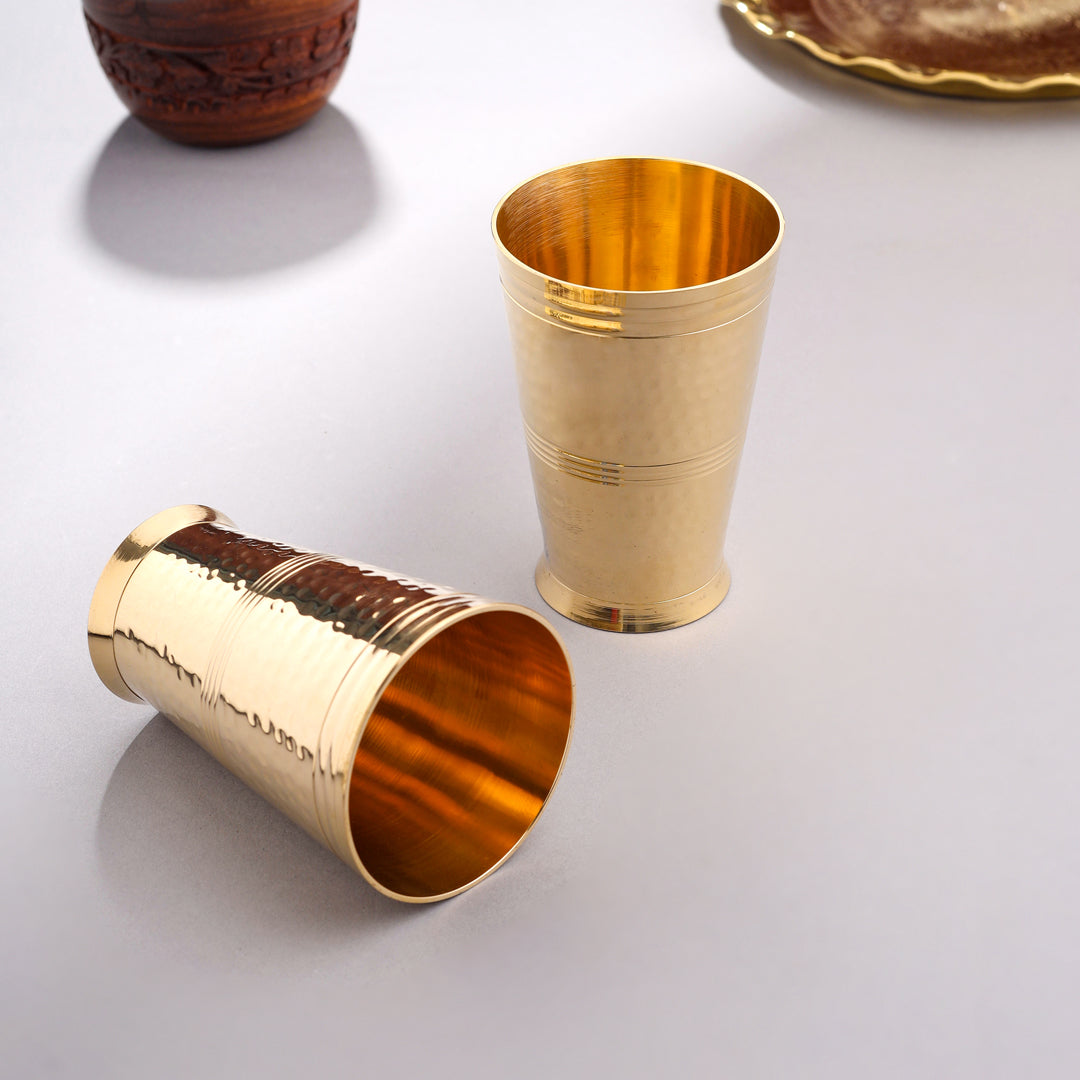 Brass Hammered Glass pair (4.5 Inch)