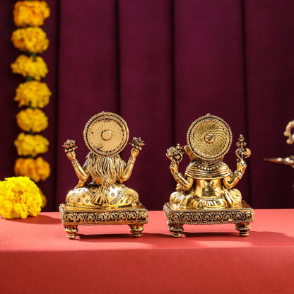 Brass Superfine Chowki Ganesha And Lakshmi Idols Set (4 Inch)