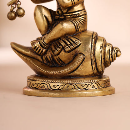Brass Superfine Lord Krishna Sitting On Conch (5 Inch)