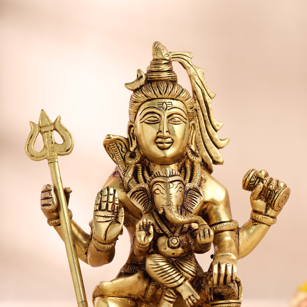 Brass Lord Shiva With Ganesha Idol (9 Inch)