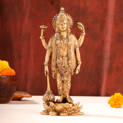 Brass Lord Vishnu Idol On Lotus (9 Inch)