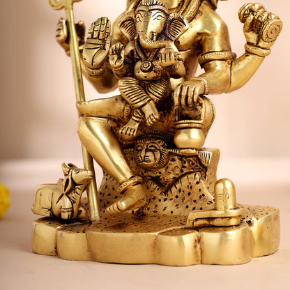Brass Lord Shiva With Ganesha Idol (9 Inch)