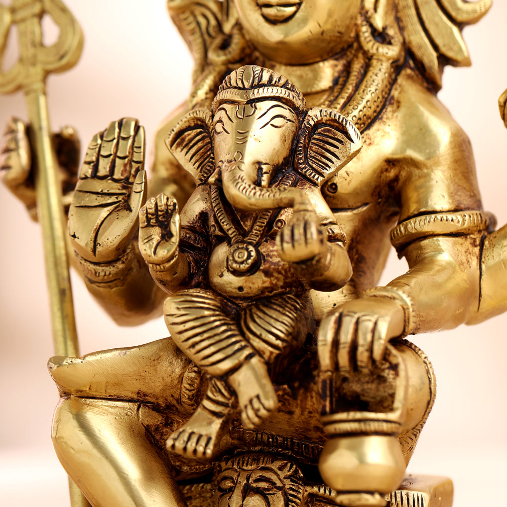 Brass Lord Shiva With Ganesha Idol (9 Inch)