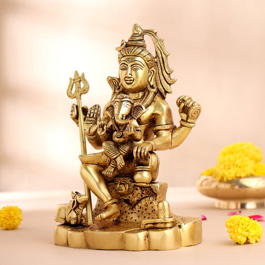 Brass Lord Shiva With Ganesha Idol (9 Inch)