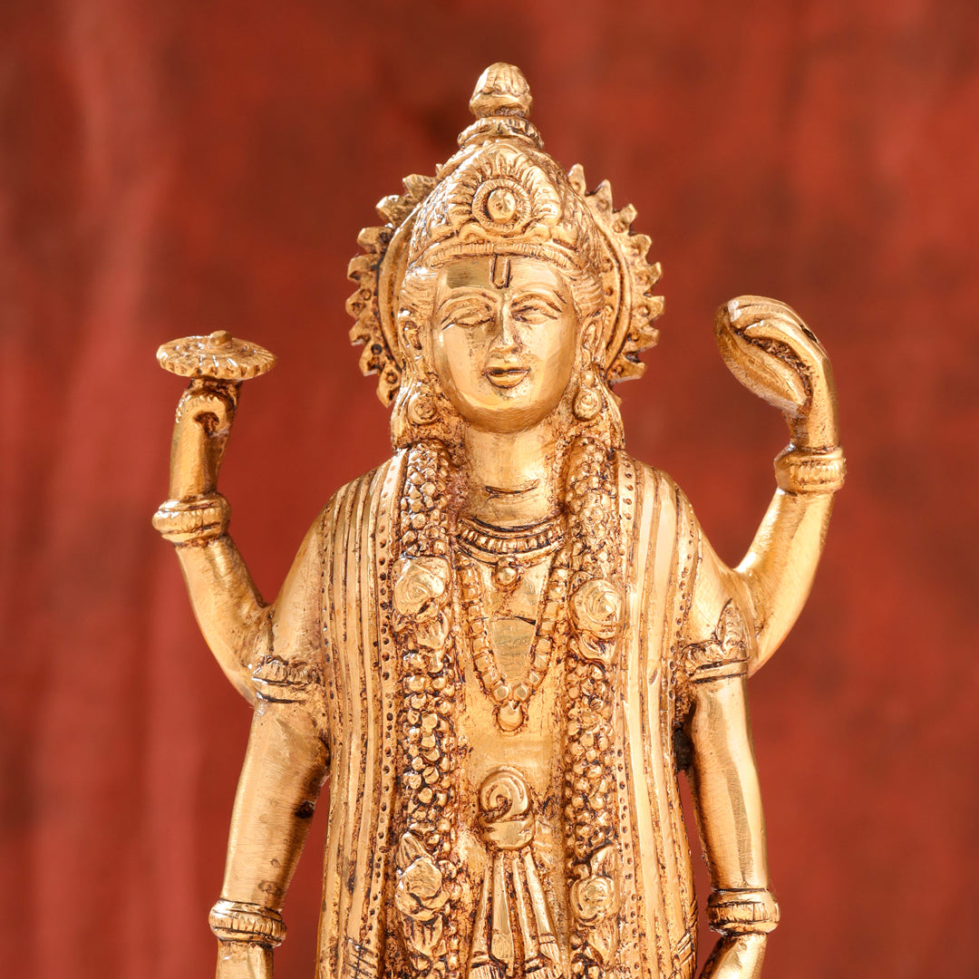Brass Lord Vishnu Idol On Lotus (9 Inch)