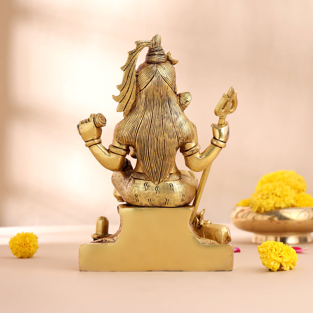 Brass Lord Shiva With Ganesha Idol (9 Inch)