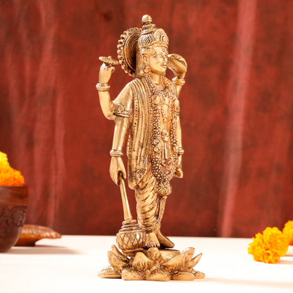 Brass Lord Vishnu Idol On Lotus (9 Inch)