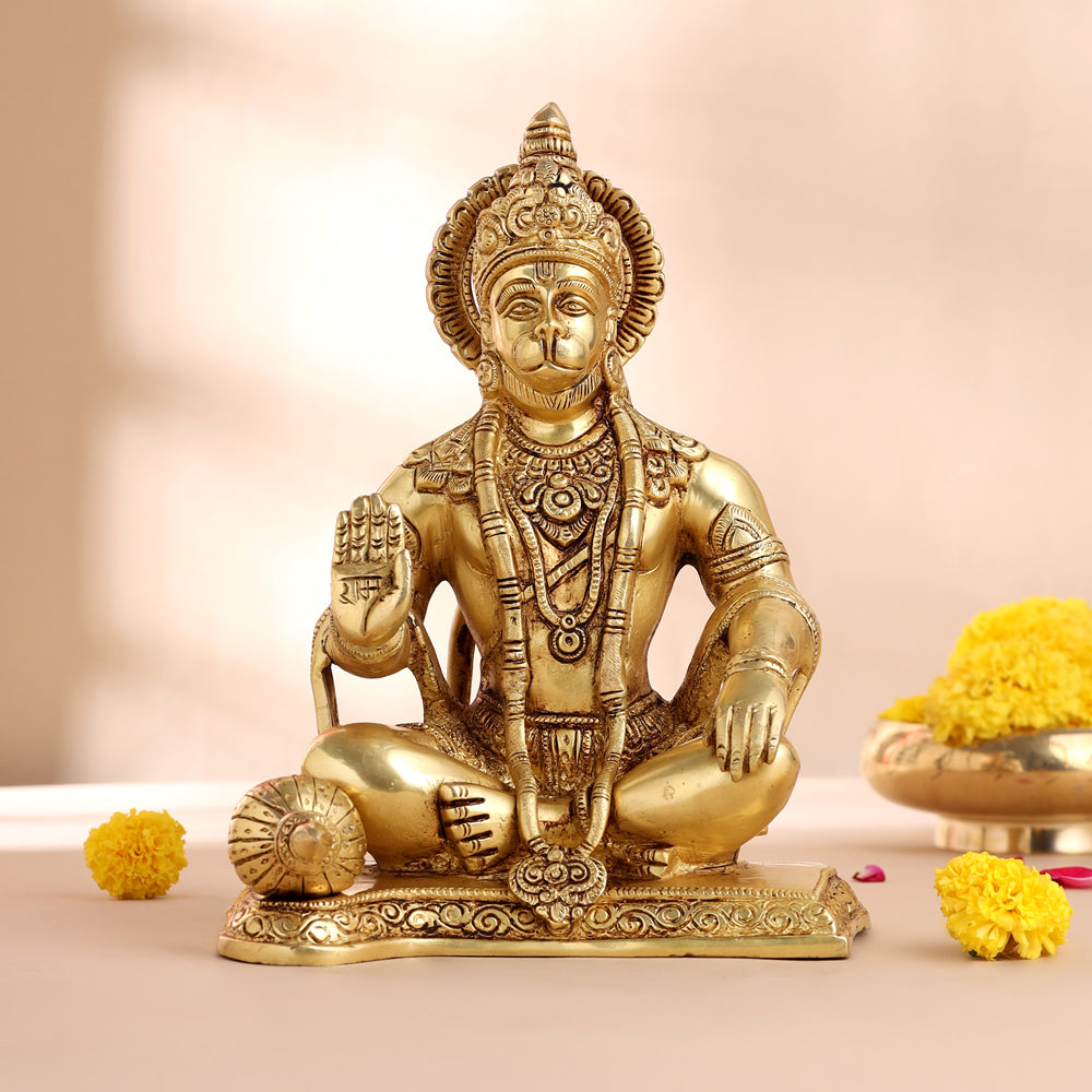 Brass Sitting Hanuman Statue (9.5 Inch)
