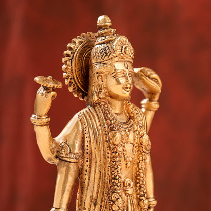 Brass Lord Vishnu Idol On Lotus (9 Inch)