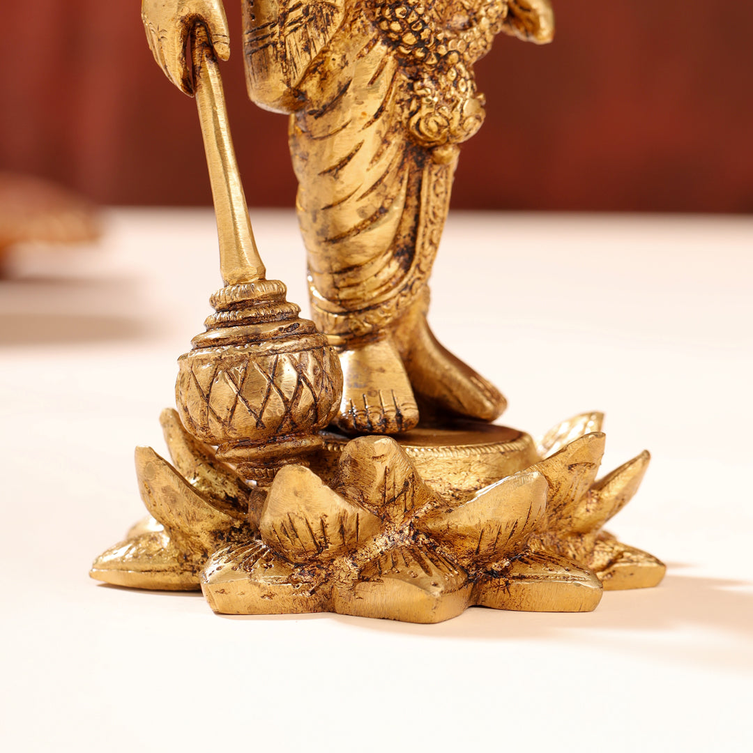 Brass Lord Vishnu Idol On Lotus (9 Inch)
