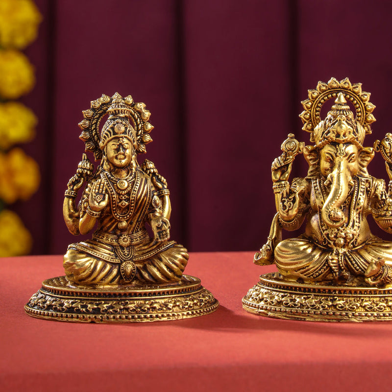 Brass Superfine Ganesha And Lakshmi set (2.5 Inch)