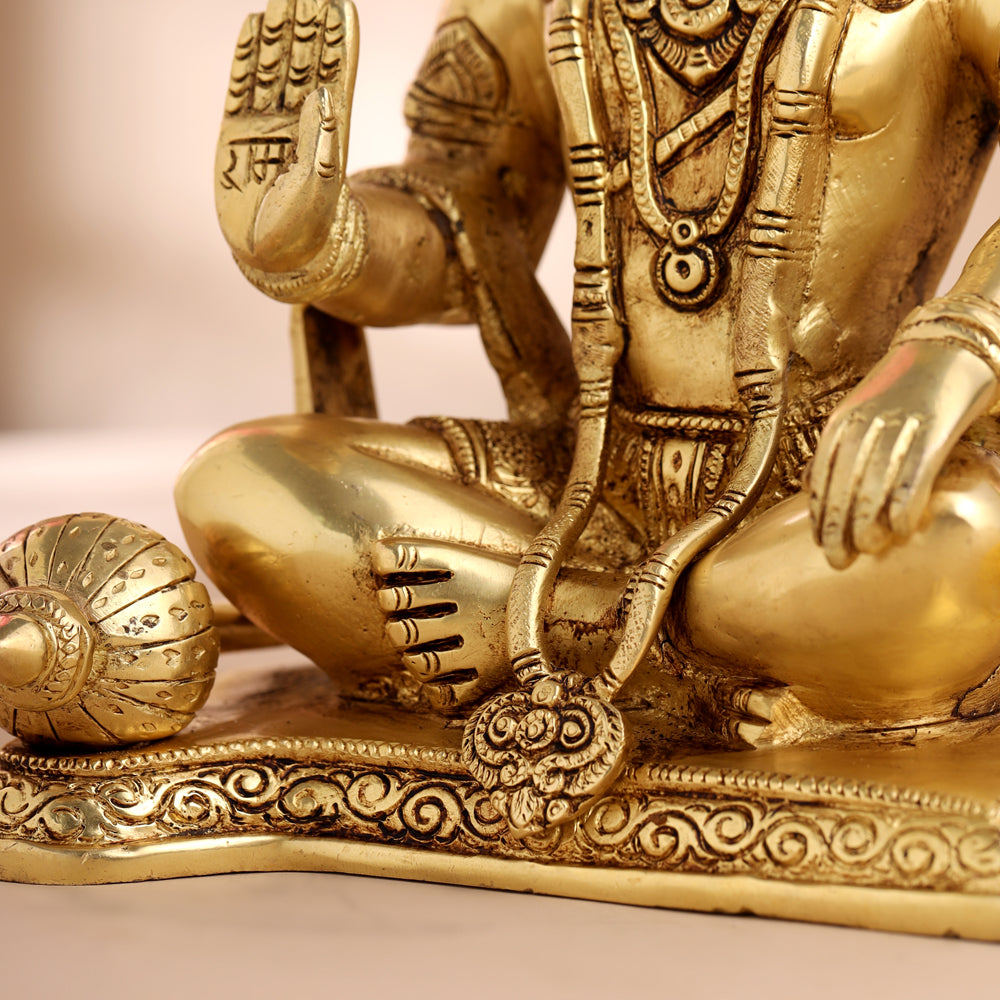 Brass Sitting Hanuman Statue (9.5 Inch)