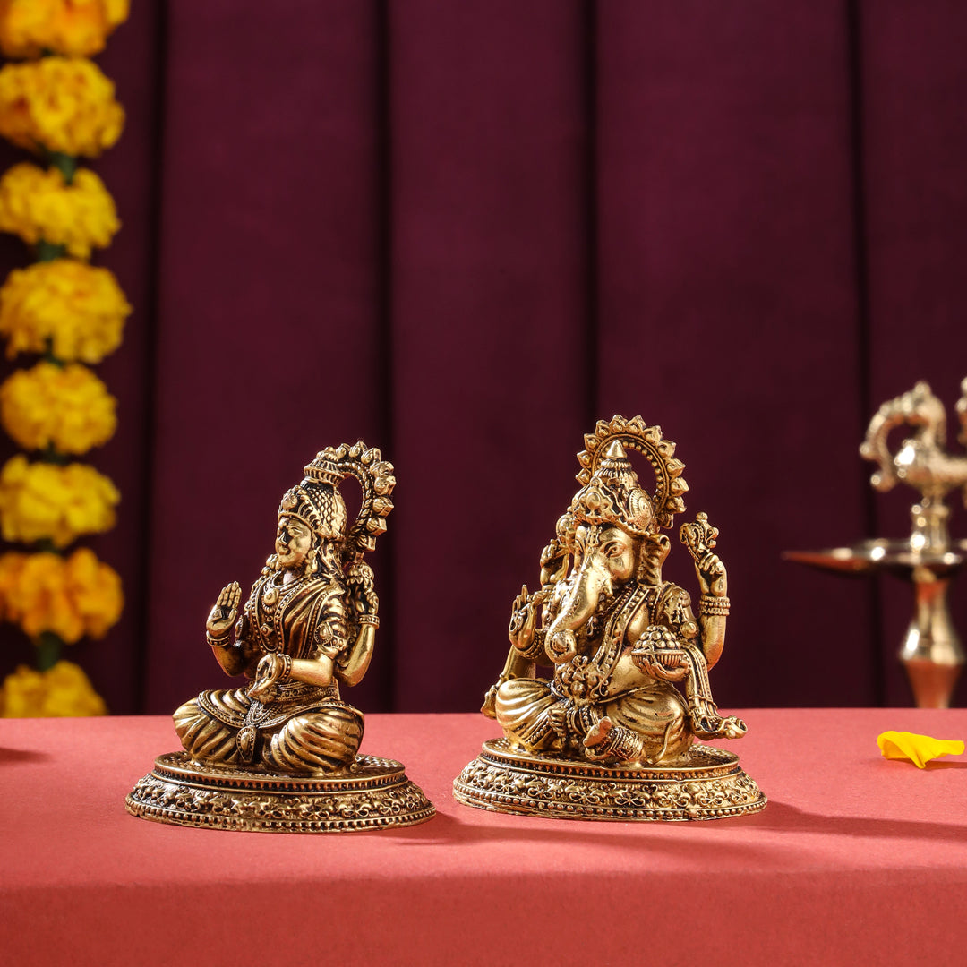 Brass Superfine Ganesha And Lakshmi set (2.5 Inch)