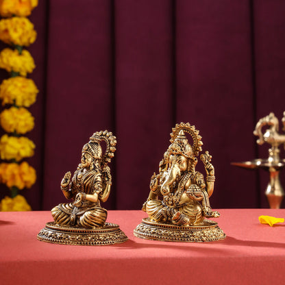 Brass Superfine Ganesha And Lakshmi set (2.5 Inch)