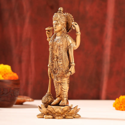 Brass Lord Vishnu Idol On Lotus (9 Inch)