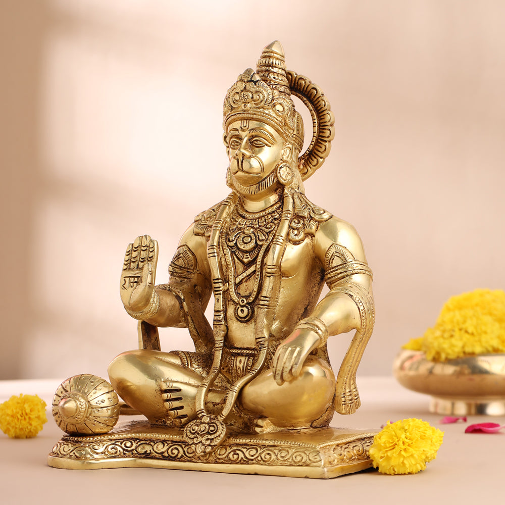 Brass Sitting Hanuman Statue (9.5 Inch)
