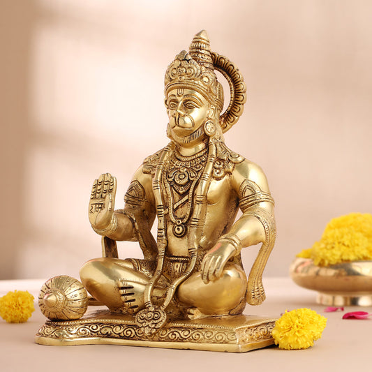 Brass Sitting Hanuman Statue (9.5 Inch)