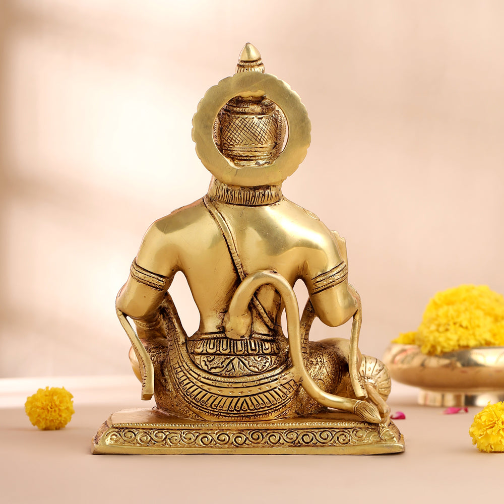 Brass Sitting Hanuman Statue (9.5 Inch)