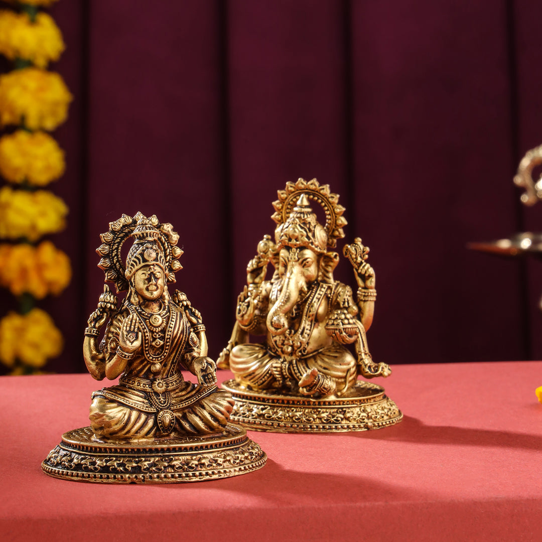 Brass Superfine Ganesha And Lakshmi set (2.5 Inch)