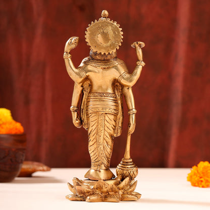 Brass Lord Vishnu Idol On Lotus (9 Inch)