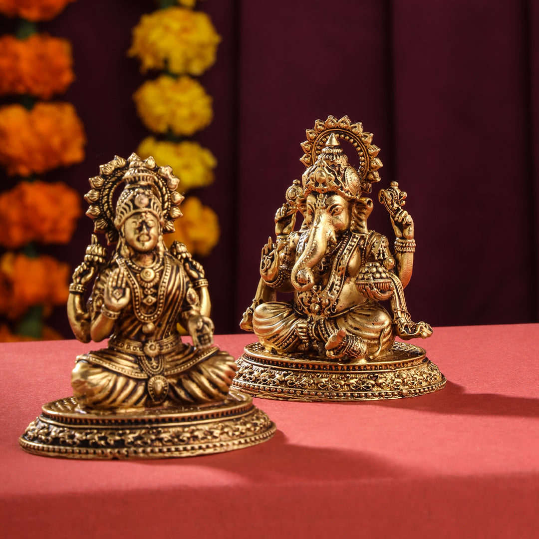 Brass Superfine Ganesha And Lakshmi set (2.5 Inch)