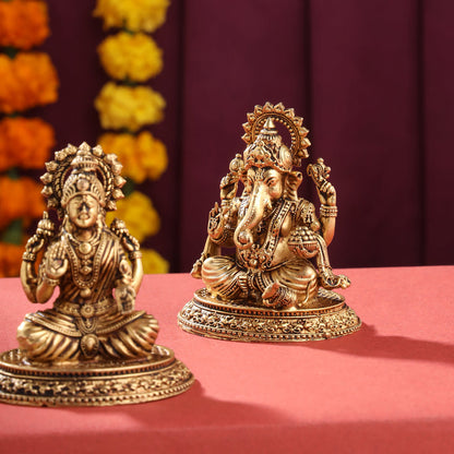 Brass Superfine Ganesha And Lakshmi set (2.5 Inch)