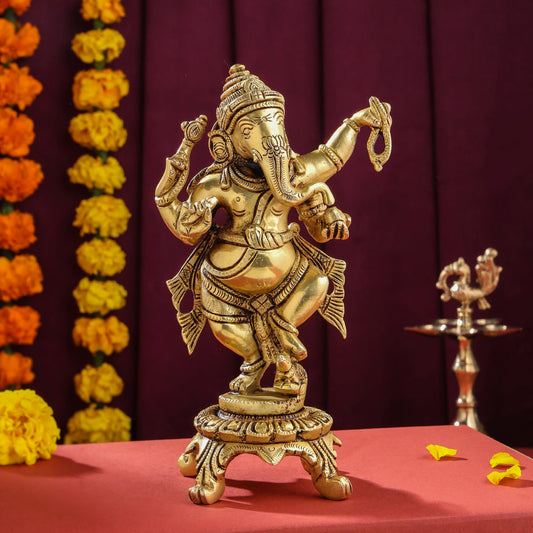 Brass Dancing Ganesha Idol (8 Inch)