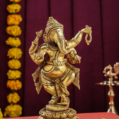 Brass Dancing Ganesha Idol (8 Inch)