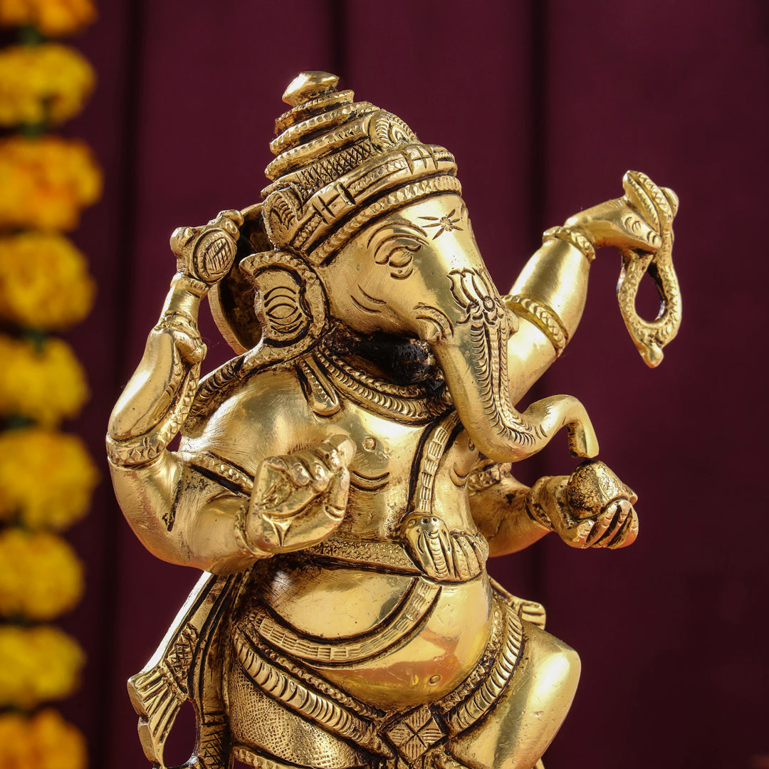 Brass Dancing Ganesha Idol (8 Inch)