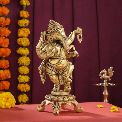 Brass Dancing Ganesha Idol (8 Inch)