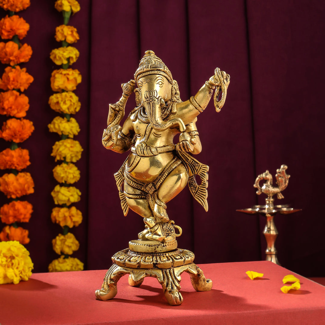 Brass Dancing Ganesha Idol (8 Inch)