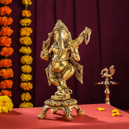 Brass Dancing Ganesha Idol (8 Inch)