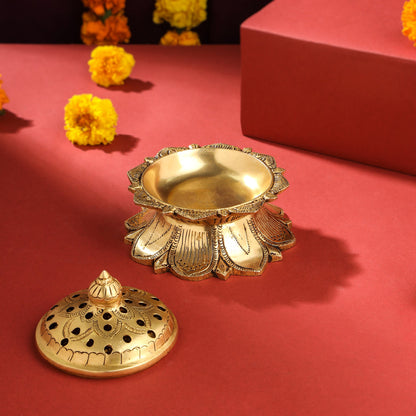 Brass Dhoop Dani & Incense Holder (3.8 Inch)