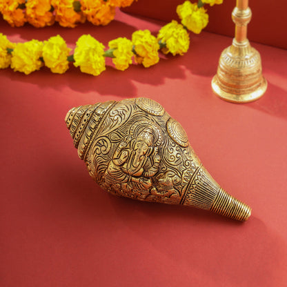 Brass Lord Ganesha Conch (4 Inch)