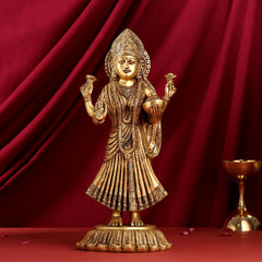 Brass Standing Goddess Lakshmi Statue (17.5 Inch)