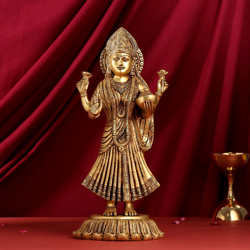 Brass Standing Goddess Lakshmi Statue (17.5 Inch)